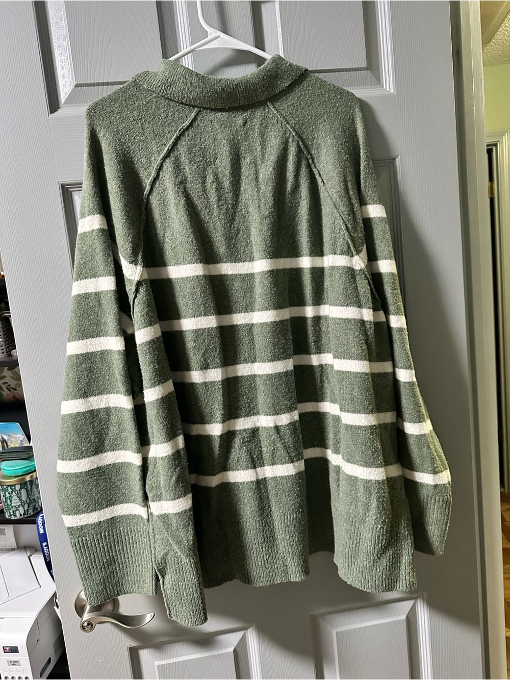 Aerie Green and White Striped Collared Knit Pullover - Picture 3 of 3